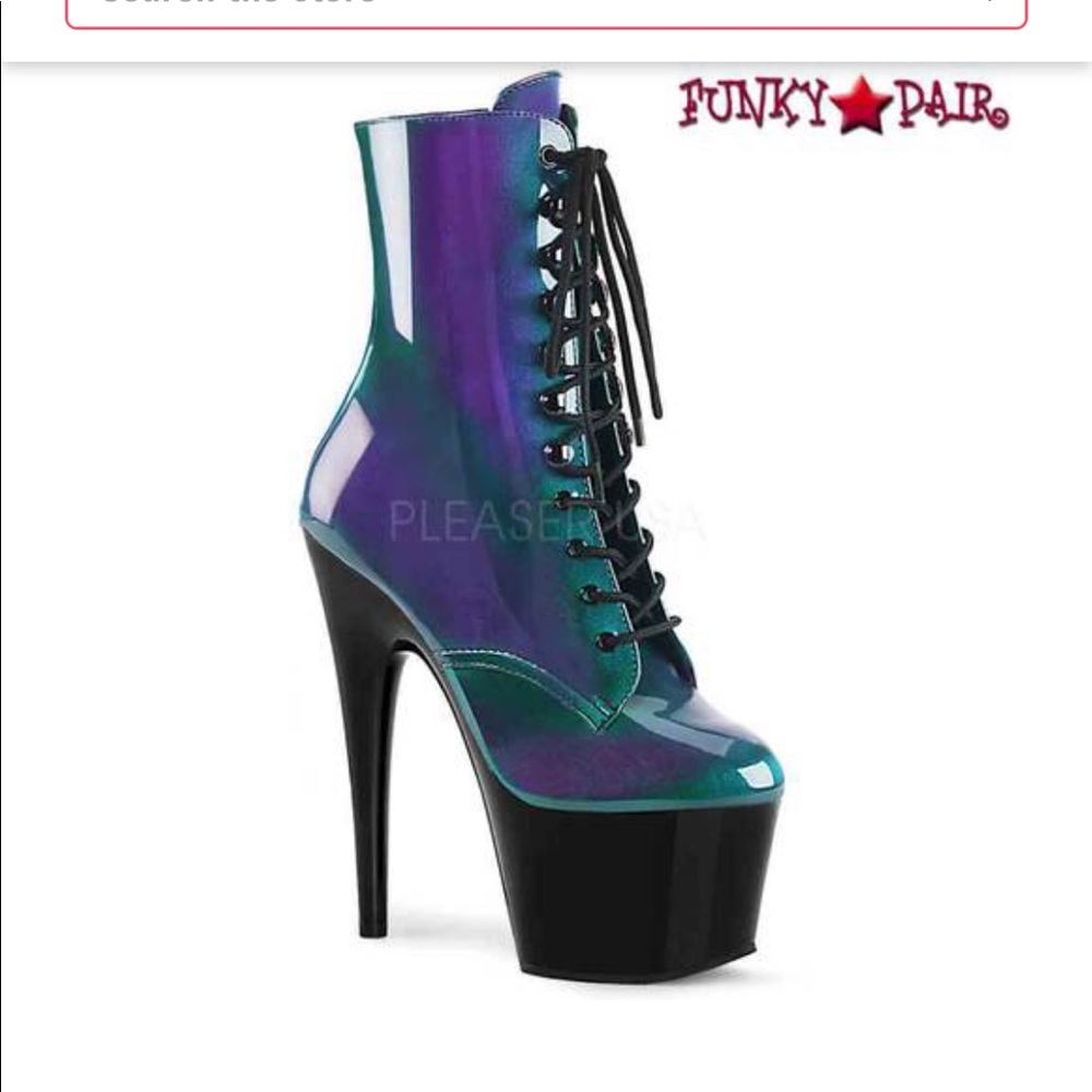 SOLD Blue Hologrpahic Pleaser Boots
